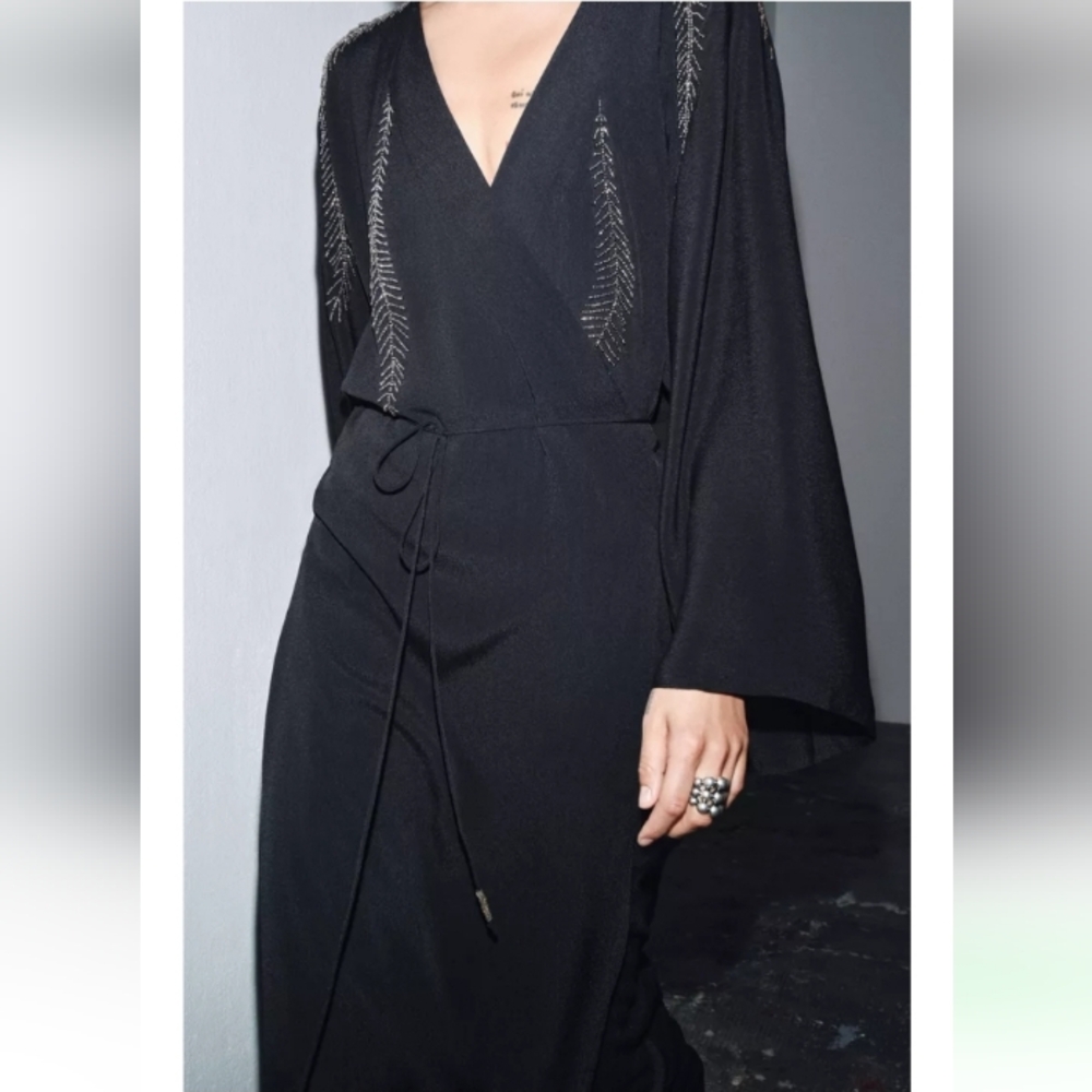 Zara Zw Collection Elegant Embroidered Beading Long Wrap Dress - Picture 5 of 13